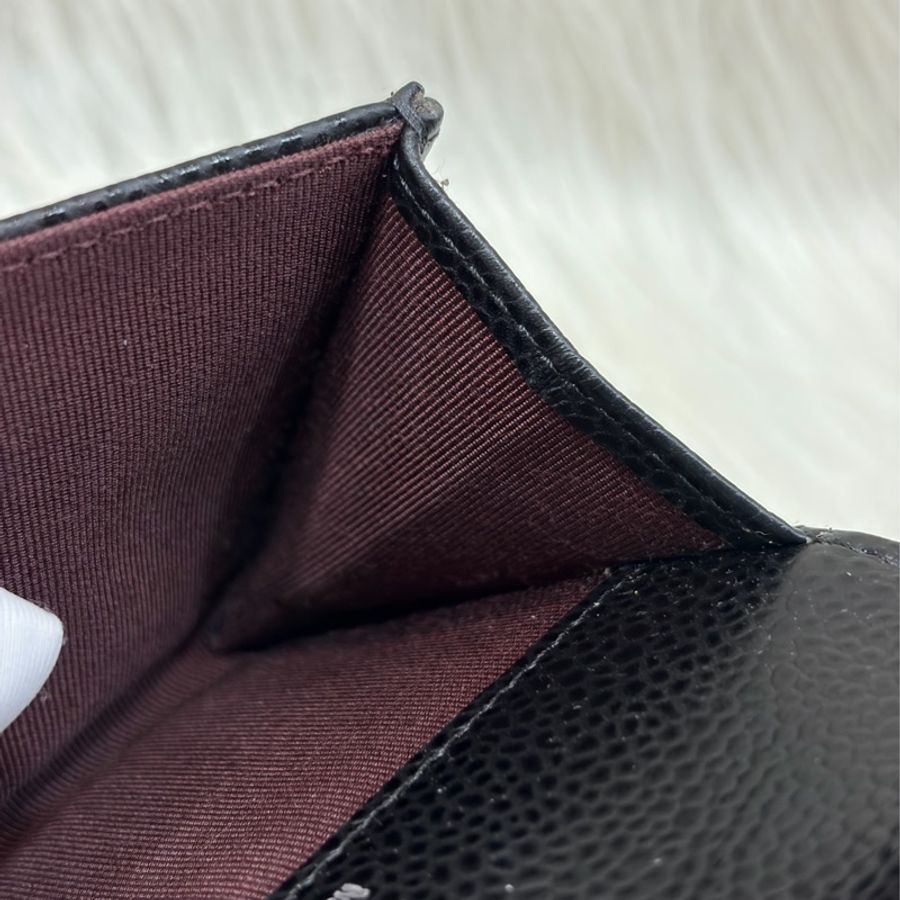 CHANEL AP0214 COCO 黑色荔枝皮 銀釦 釦式 零錢包 信用卡夾 名片夾-30