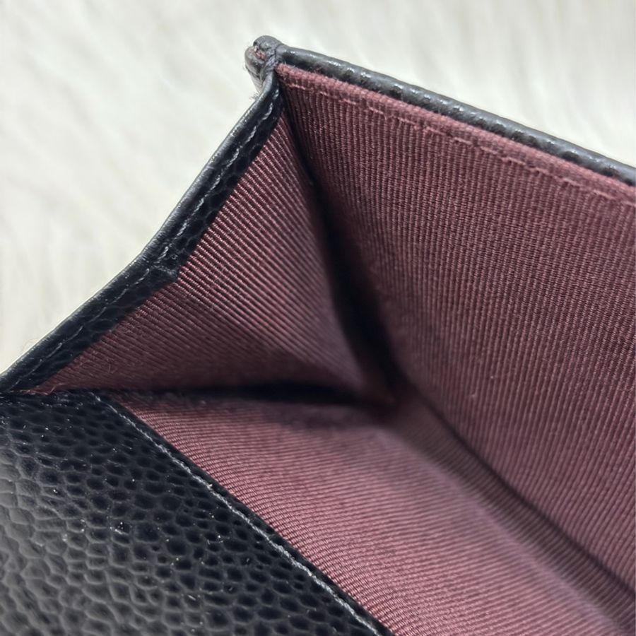 CHANEL AP0214 COCO 黑色荔枝皮 銀釦 釦式 零錢包 信用卡夾 名片夾-31