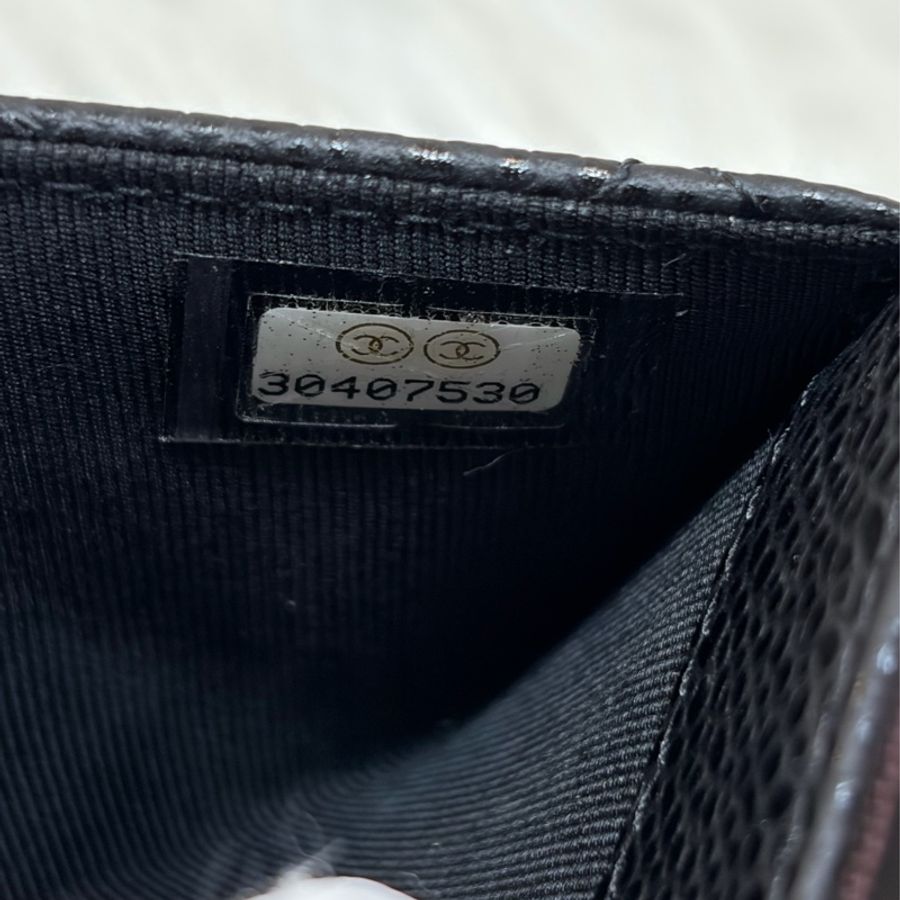 CHANEL AP0214 COCO 黑色荔枝皮 銀釦 釦式 零錢包 信用卡夾 名片夾-36