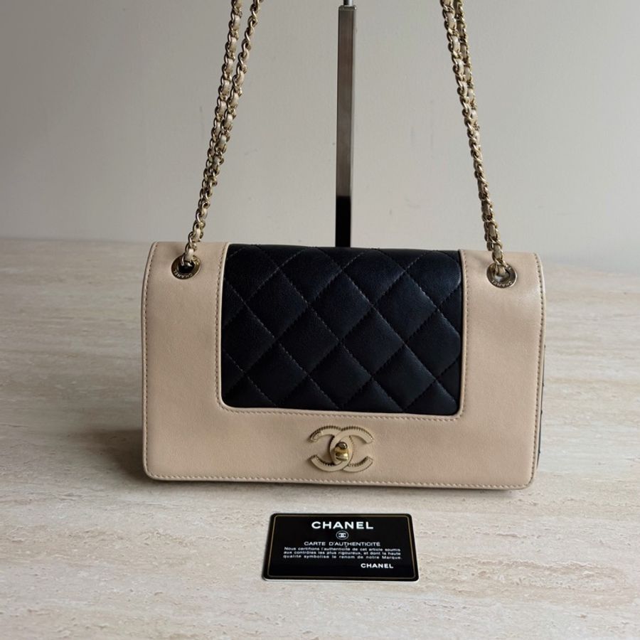 Chanel香奈兒cf拼色鏈條包 24開 底長25cm-0