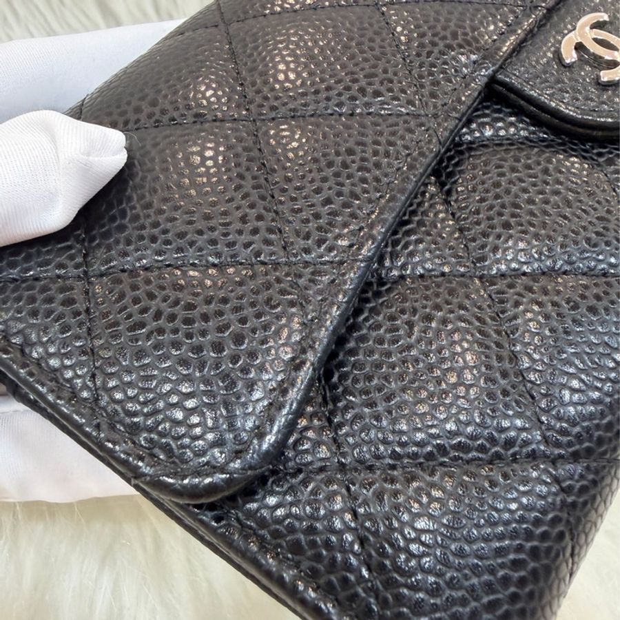CHANEL A80758 COCO 黑色荔枝皮銀釦 釦式 拉鍊零錢信用卡發財長夾皮夾錢包-47
