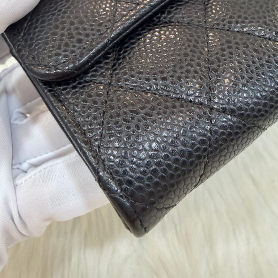 CHANEL A80758 COCO 黑色荔枝皮銀釦 釦式 拉鍊零錢信用卡發財長夾皮夾錢包-5