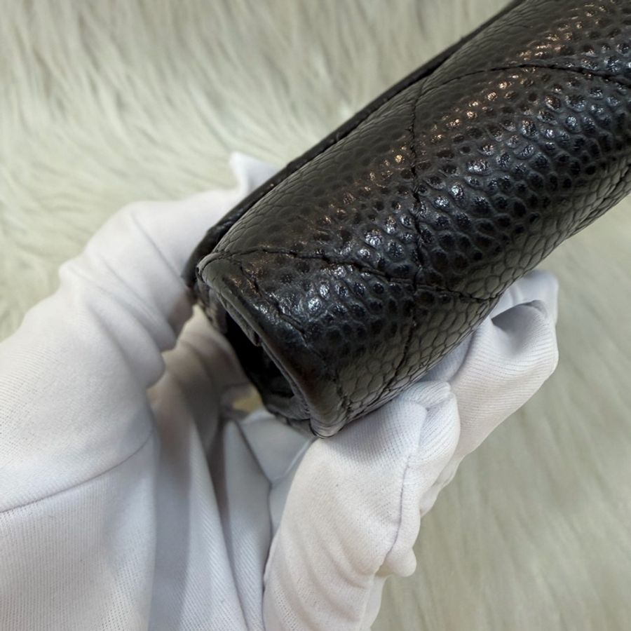 CHANEL A80758 COCO 黑色荔枝皮銀釦 釦式 拉鍊零錢信用卡發財長夾皮夾錢包-6