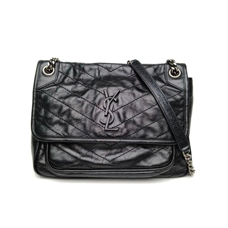 SAINT LAURENT Niki中號28黑色牛皮革銀扣肩背包-0