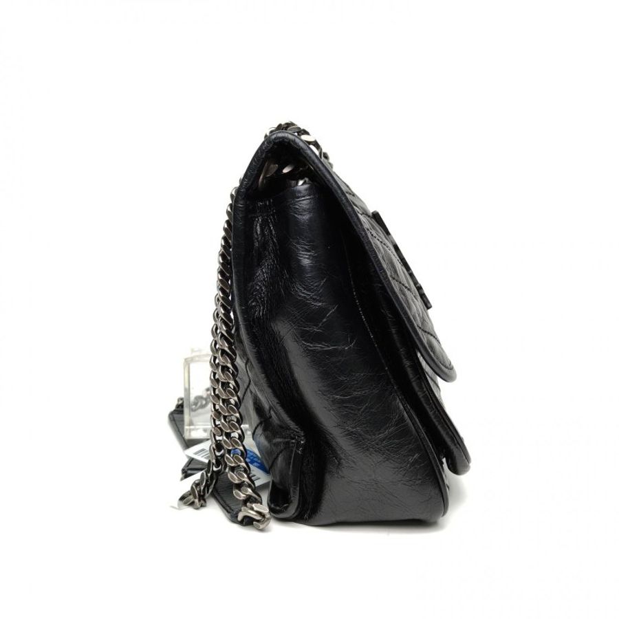 SAINT LAURENT Niki中號28黑色牛皮革銀扣肩背包-3