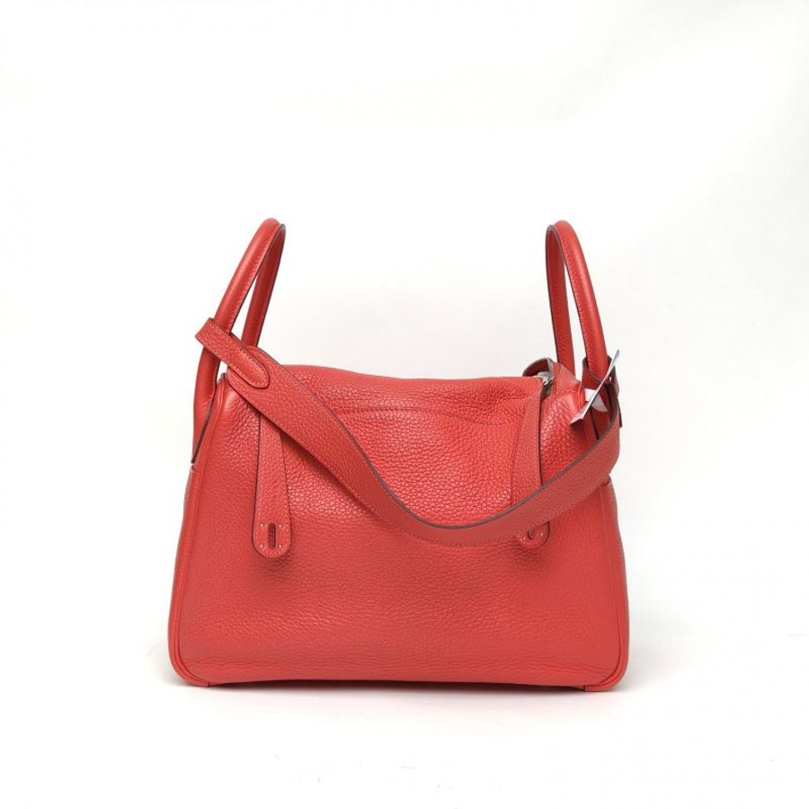 HERMES Lindy30齋普爾粉TC皮T刻銀扣肩背包-2