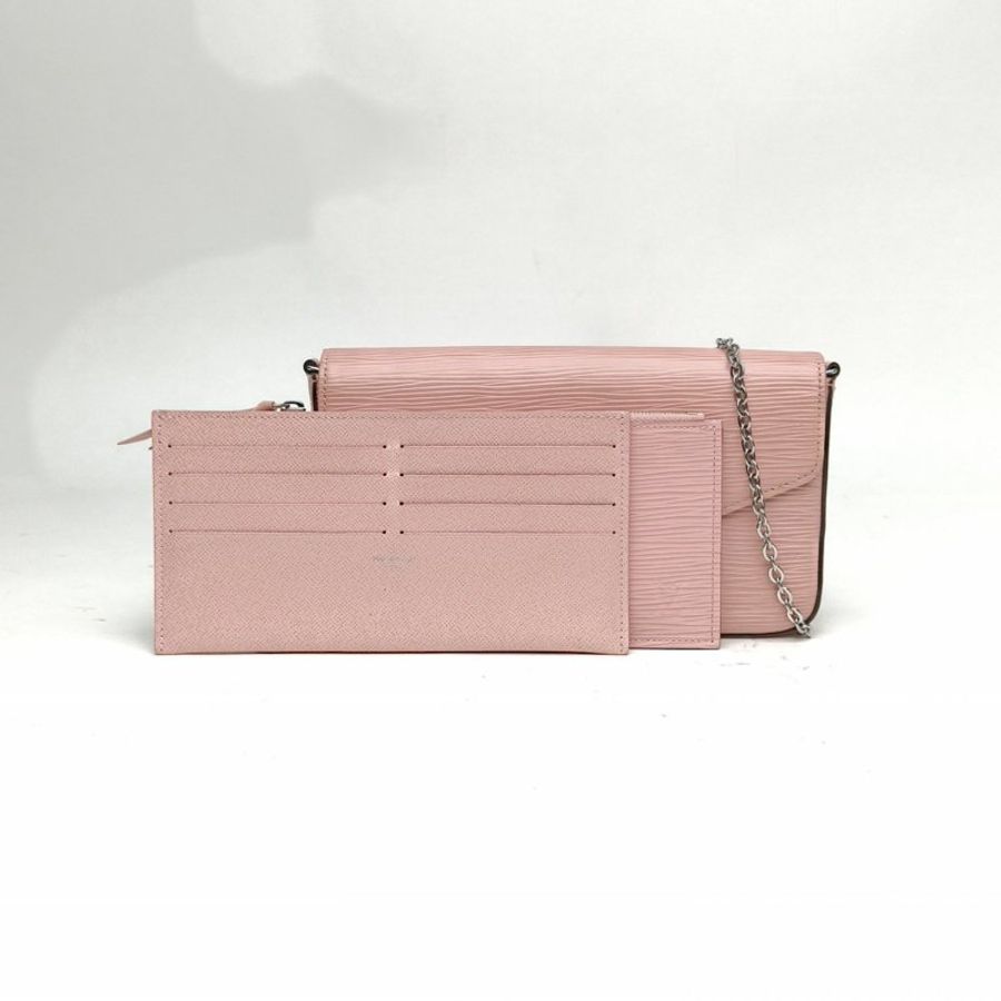 LOUIS VUITTON POCHETTEFELICIE三合一鏈條包粉色水波紋牛皮肩背包-0