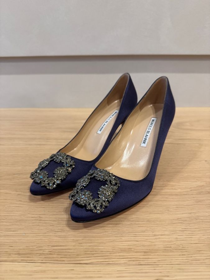 Manolo Blahnik 藍色緞面高跟鞋-0