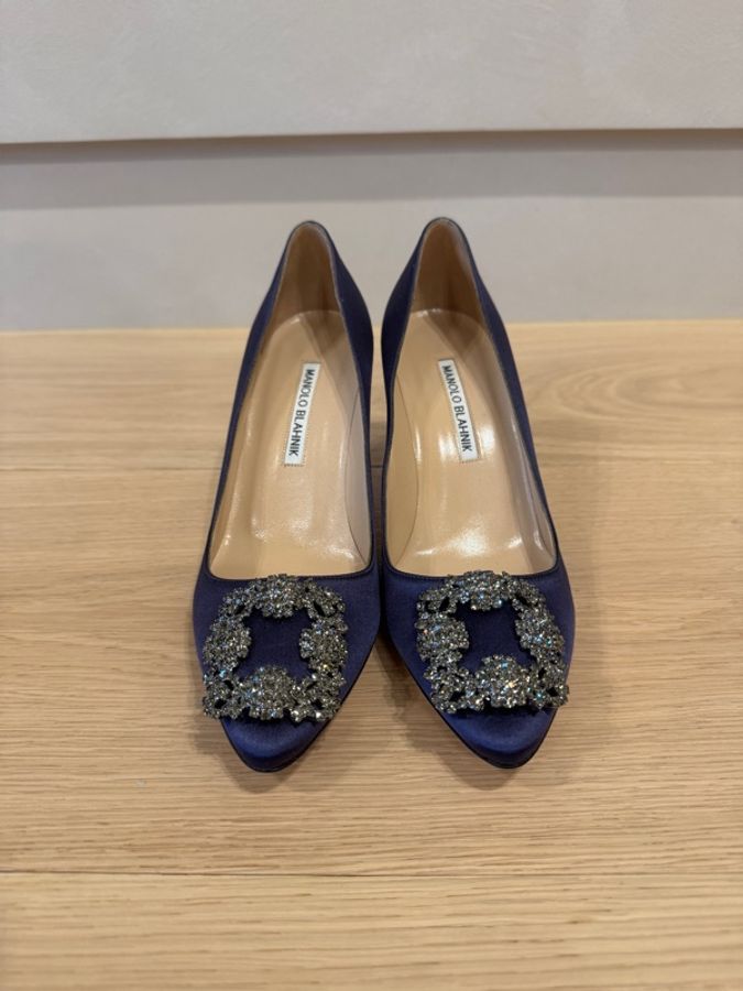 Manolo Blahnik 藍色緞面高跟鞋-3