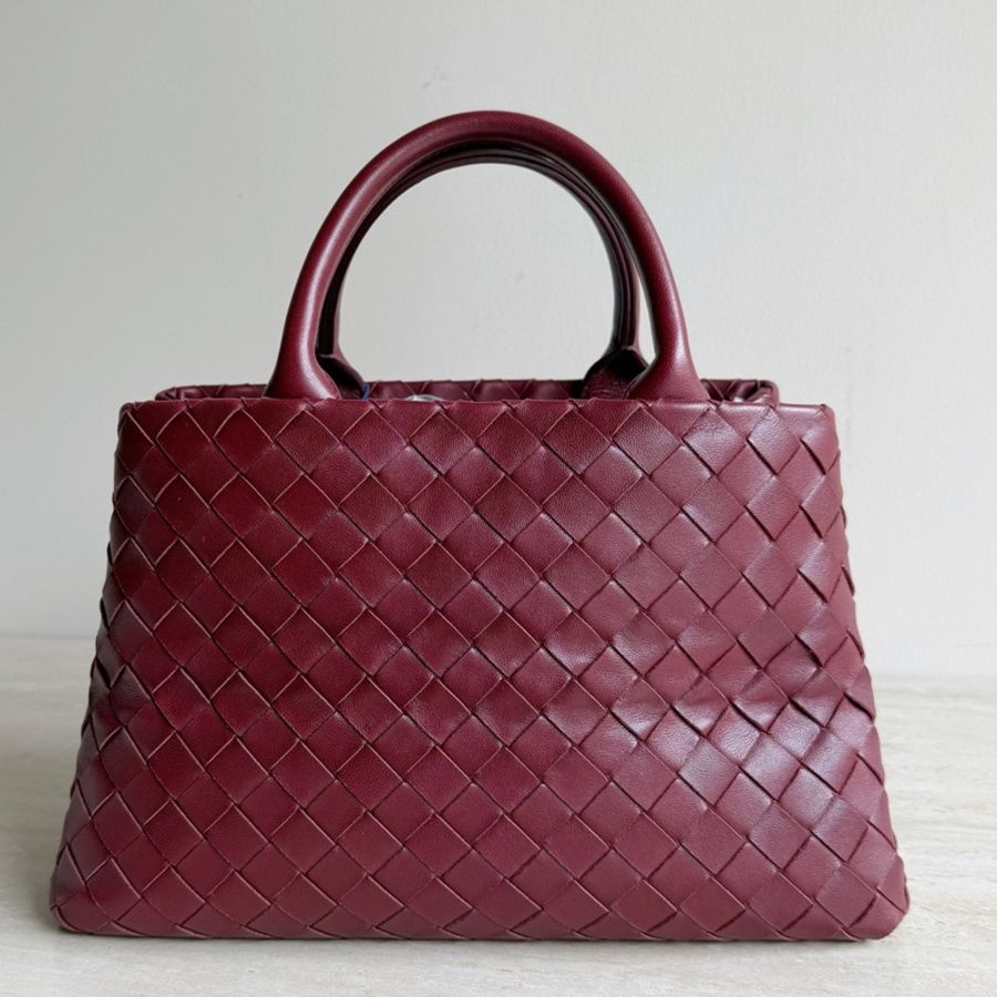 Bottega Veneta葆蝶家 酒紅色編織手提包 底長28cm-1