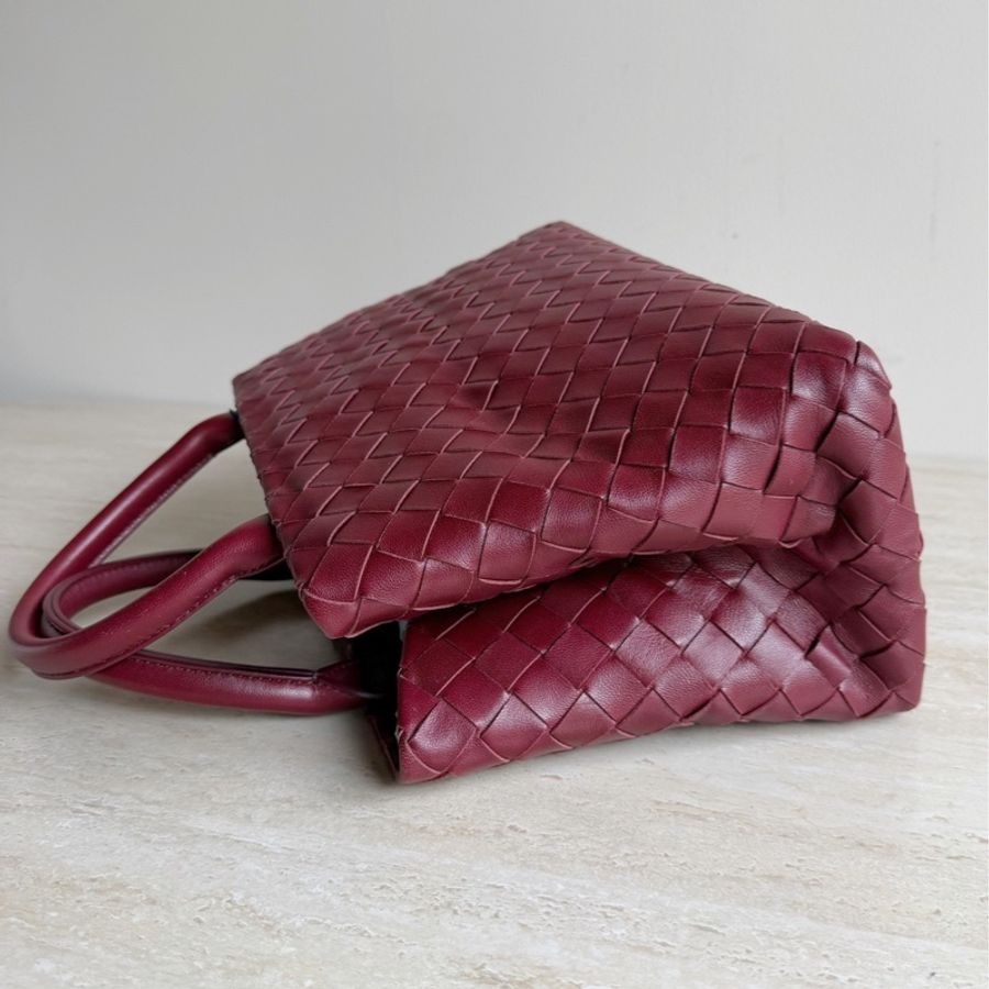 Bottega Veneta葆蝶家 酒紅色編織手提包 底長28cm-2