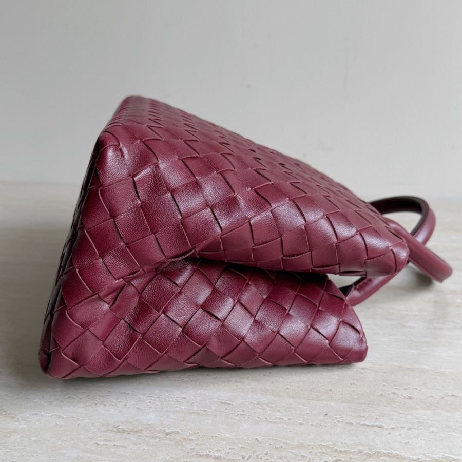 Bottega Veneta葆蝶家 酒紅色編織手提包 底長28cm-3