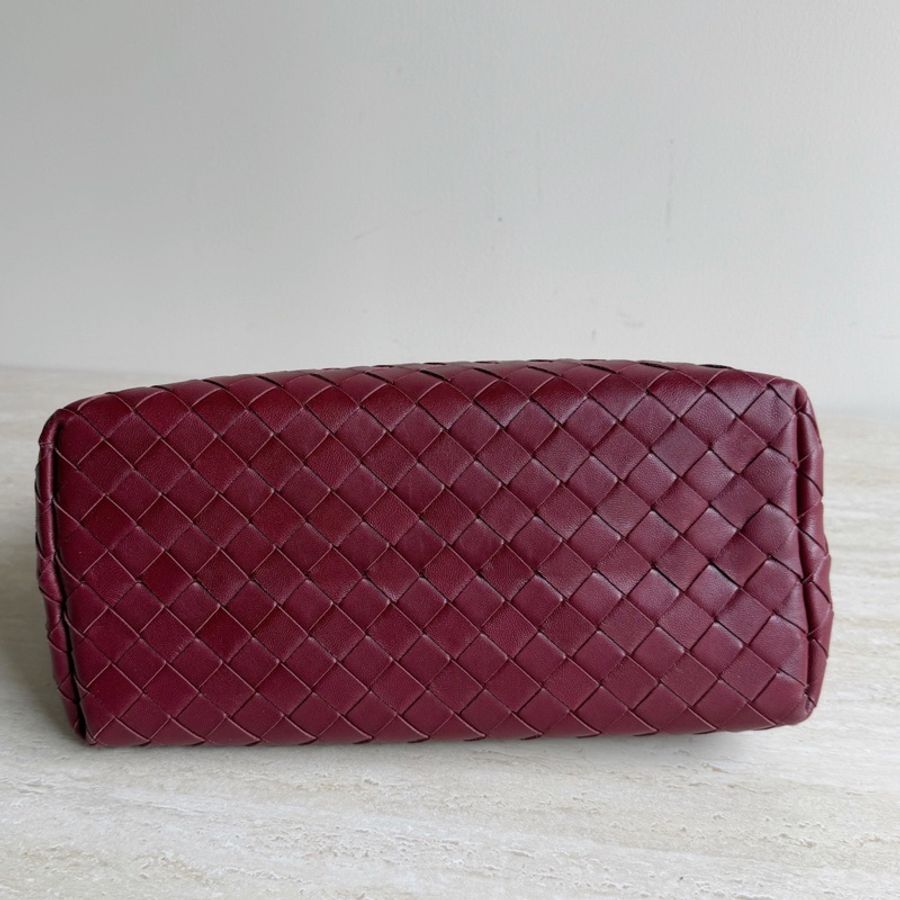 Bottega Veneta葆蝶家 酒紅色編織手提包 底長28cm-4