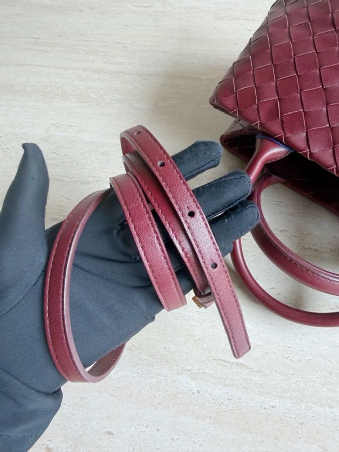 Bottega Veneta葆蝶家 酒紅色編織手提包 底長28cm-5