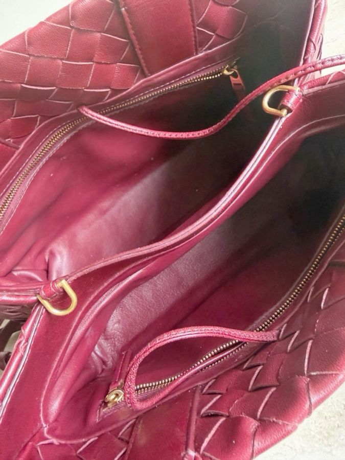 Bottega Veneta葆蝶家 酒紅色編織手提包 底長28cm-6