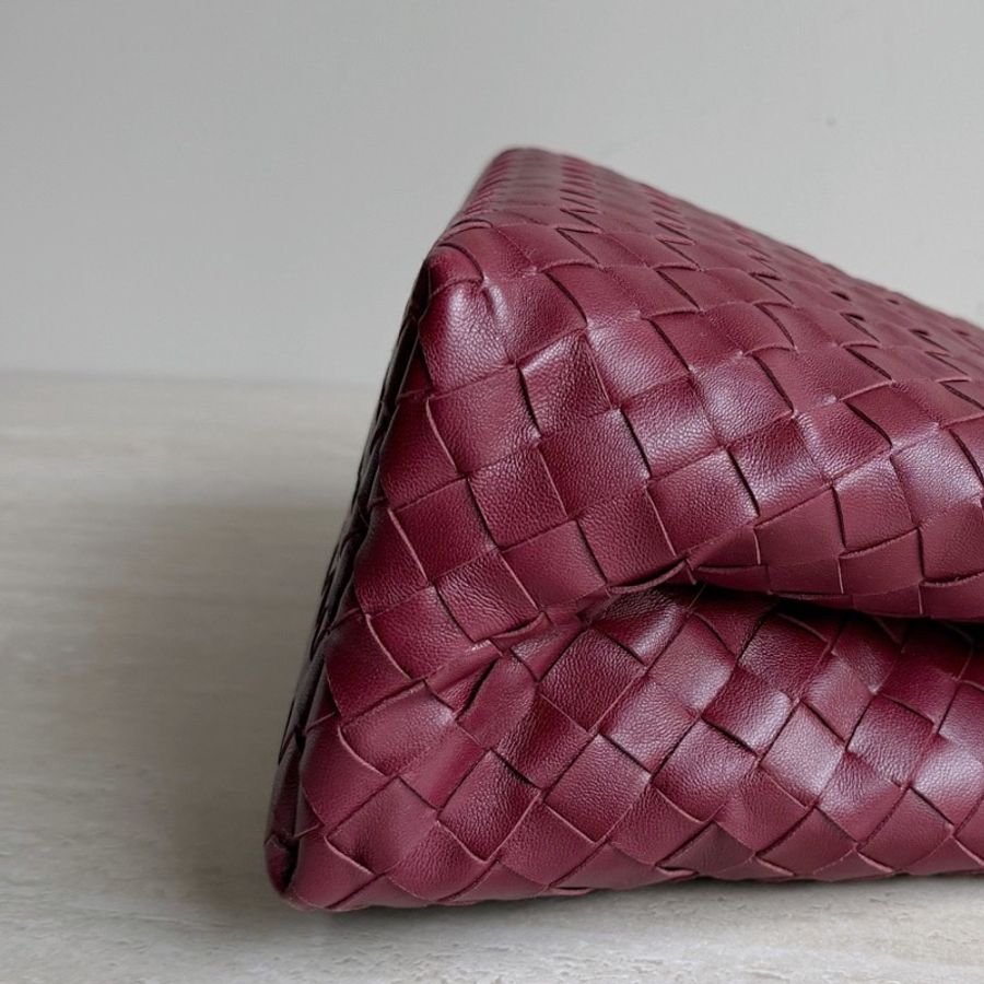 Bottega Veneta葆蝶家 酒紅色編織手提包 底長28cm-7