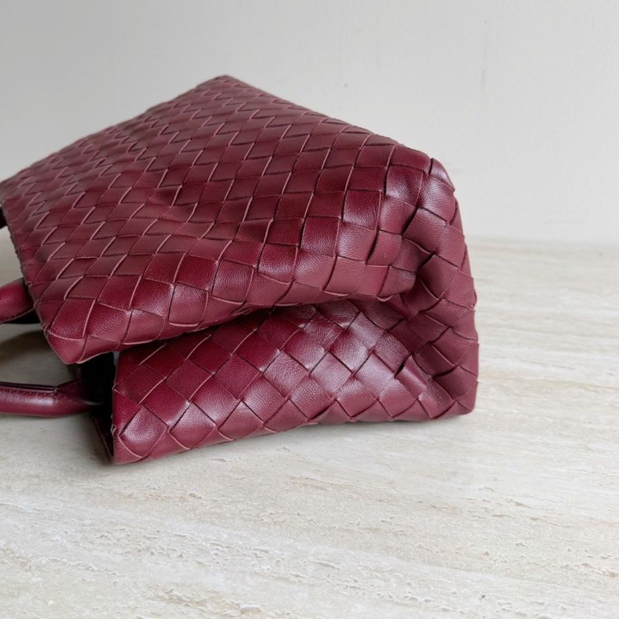 Bottega Veneta葆蝶家 酒紅色編織手提包 底長28cm-8