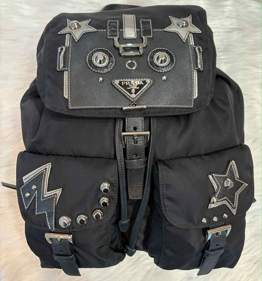 PRADA Robot 黑色尼龍雙口袋後背包-3