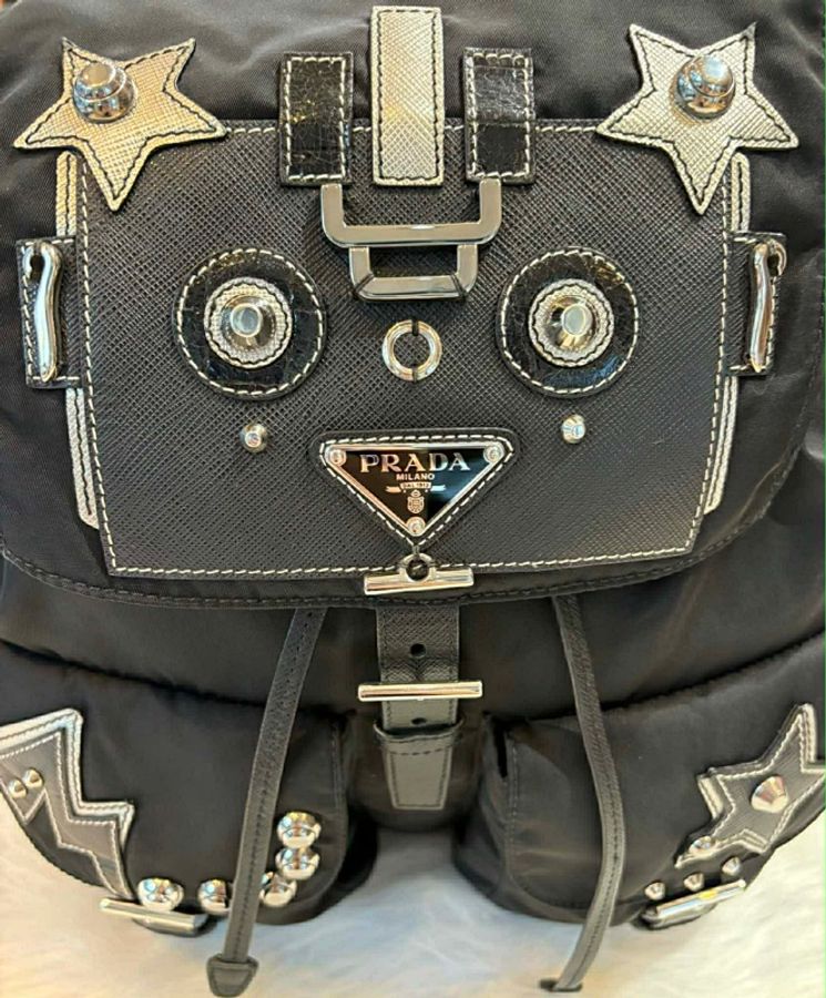 PRADA Robot 黑色尼龍雙口袋後背包-4