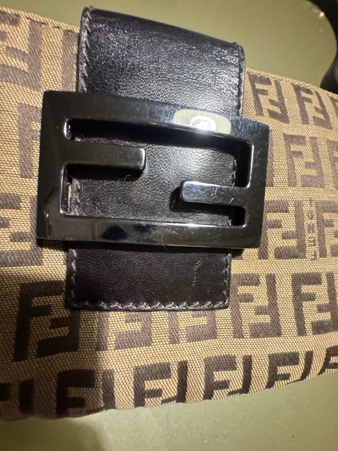 Fendi Vintage Zucca Baguette 經典老花帆布皮革飾邊法棍包/腋下包。-2
