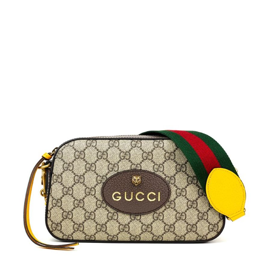🖤 鑒定師的收藏 🖤 GUCCI Neo Vintage 古馳 復古雙G老花相機包 虎頭斜背包 經典棕 / 亮黃撞色 GUCCI Neo Vintage Small Messenger Bag in GG Supreme Canvas with Web Strap-0