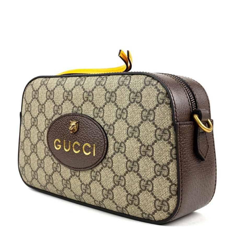 🖤 鑒定師的收藏 🖤 GUCCI Neo Vintage 古馳 復古雙G老花相機包 虎頭斜背包 經典棕 / 亮黃撞色 GUCCI Neo Vintage Small Messenger Bag in GG Supreme Canvas with Web Strap-10