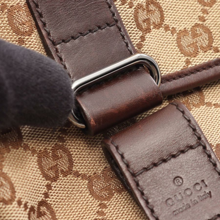 GUCCI GG帆布腰包/臀包 145851 皮革 米色 棕色 二手 男女通用-5