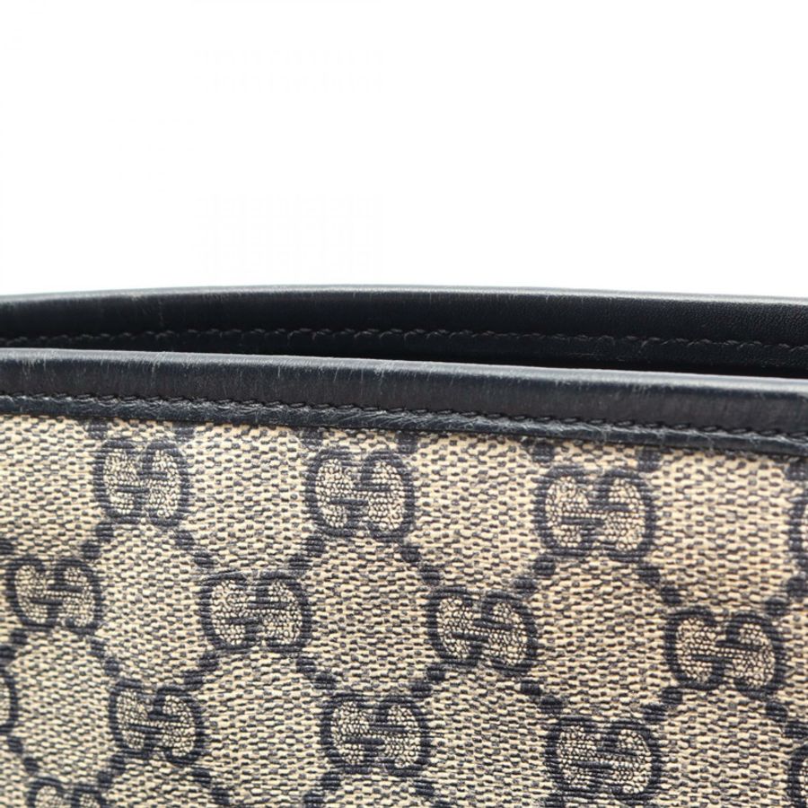 GUCCI GG Supreme 單肩斜背包 388924 帆布皮革 米色 海軍藍 二手-8