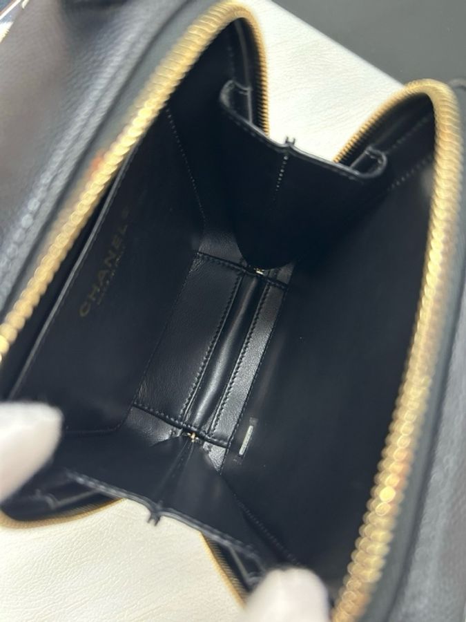 【近新閒置品】Chanel 香奈兒 Vanity黑金荔枝牛皮竪版相機包手拎單肩斜挎包 鐳射29開 五金無褪色-6