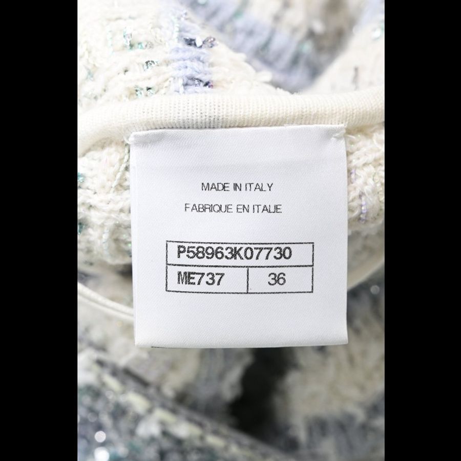 Chanel 18年瀑布系列蓝白粉色亮丝编织连衣裙-1