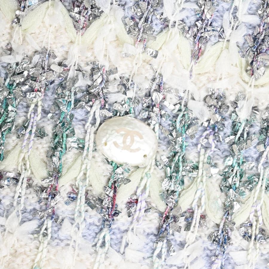 Chanel 18年瀑布系列蓝白粉色亮丝编织连衣裙-12