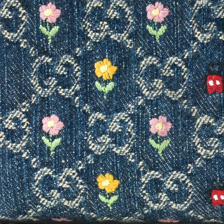 🖤 鑒定師的收藏 🖤 GUCCI 古馳 刺繡丹寧花卉 迷你托特包 粉色皮革飾邊 手提肩背 兩用包 GUCCI Mini GG Denim Interlocking G Flowers Tote Bag-12