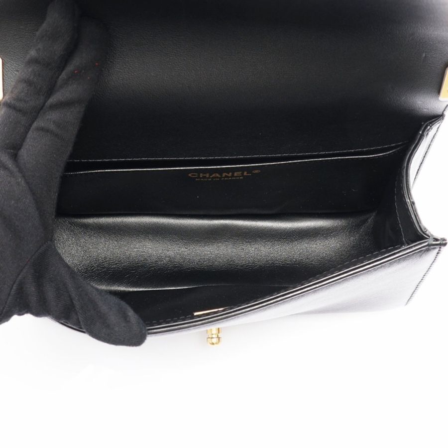 CHANEL 香奈兒 Handle Boy 25 黑色 羊皮 金釦 A94804-2