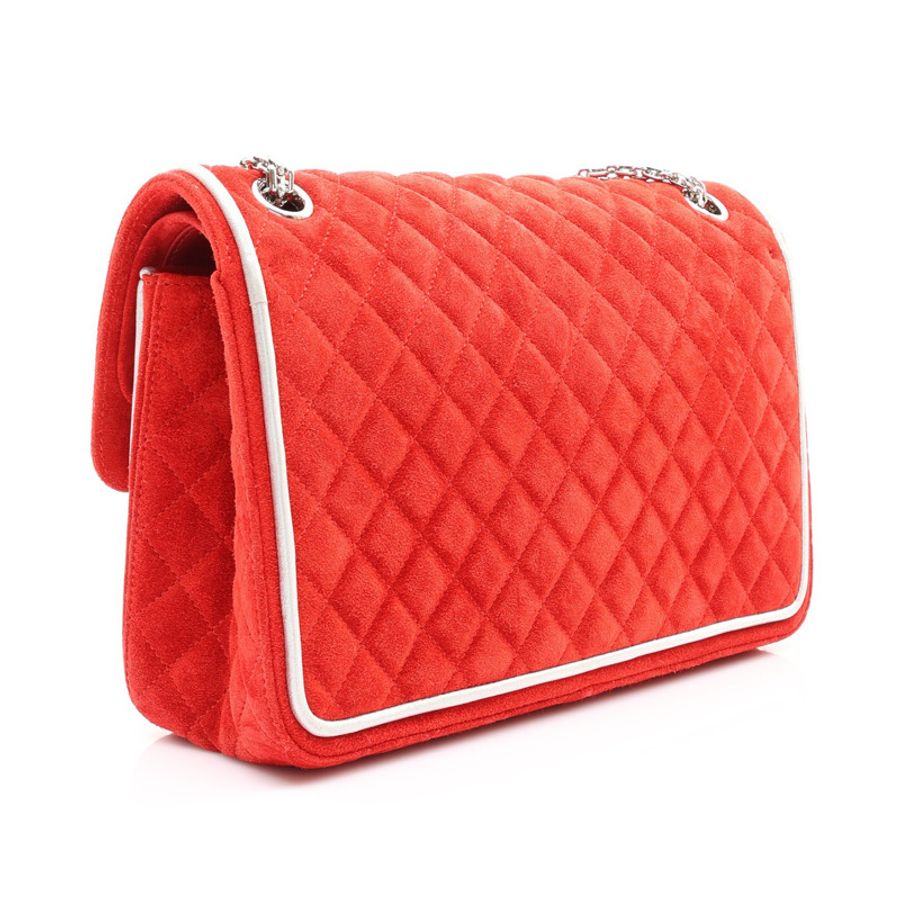 CHANEL 香奈兒 2.55 肩背包 紅色 絨布 銀釦-1