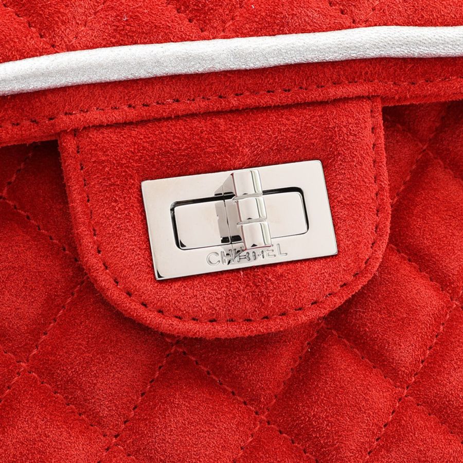 CHANEL 香奈兒 2.55 肩背包 紅色 絨布 銀釦-6