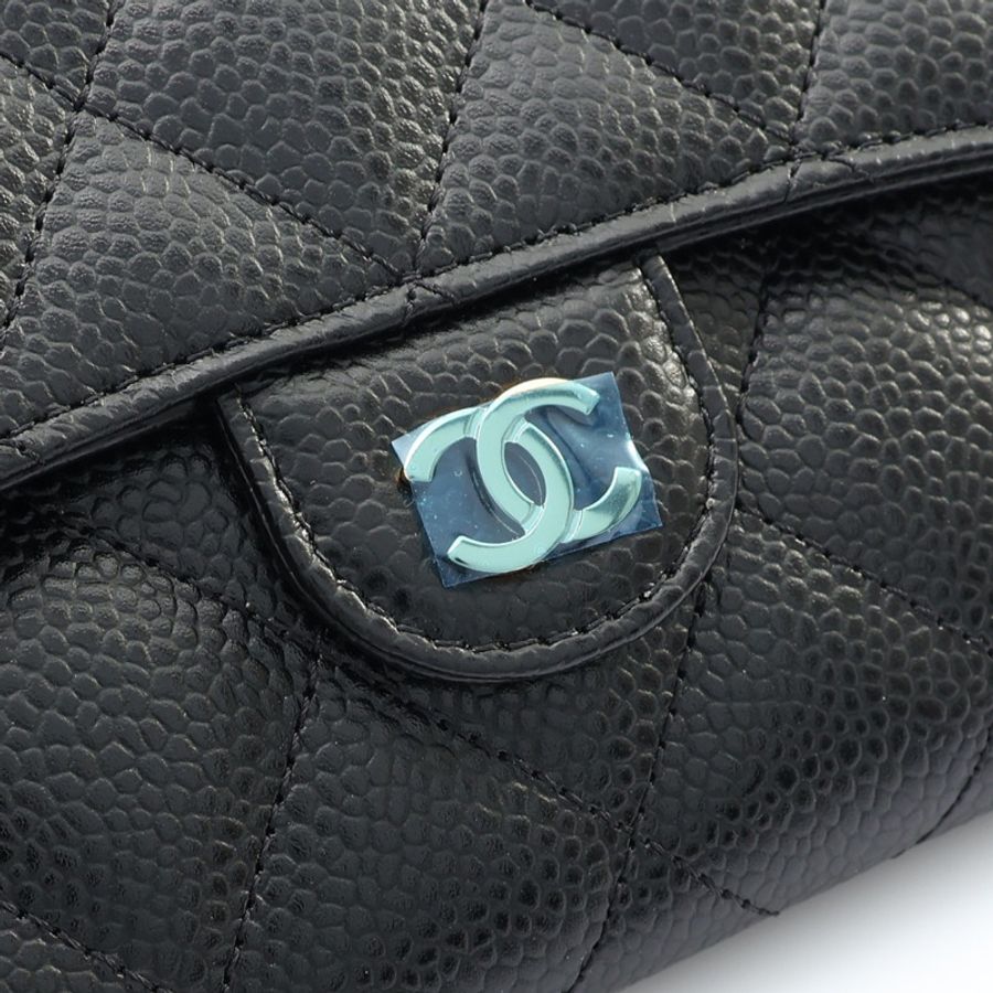 Classic 扣式長夾 荔枝紋 牛皮 黑色 金釦【CHANEL 香奈兒】 AP0241-8