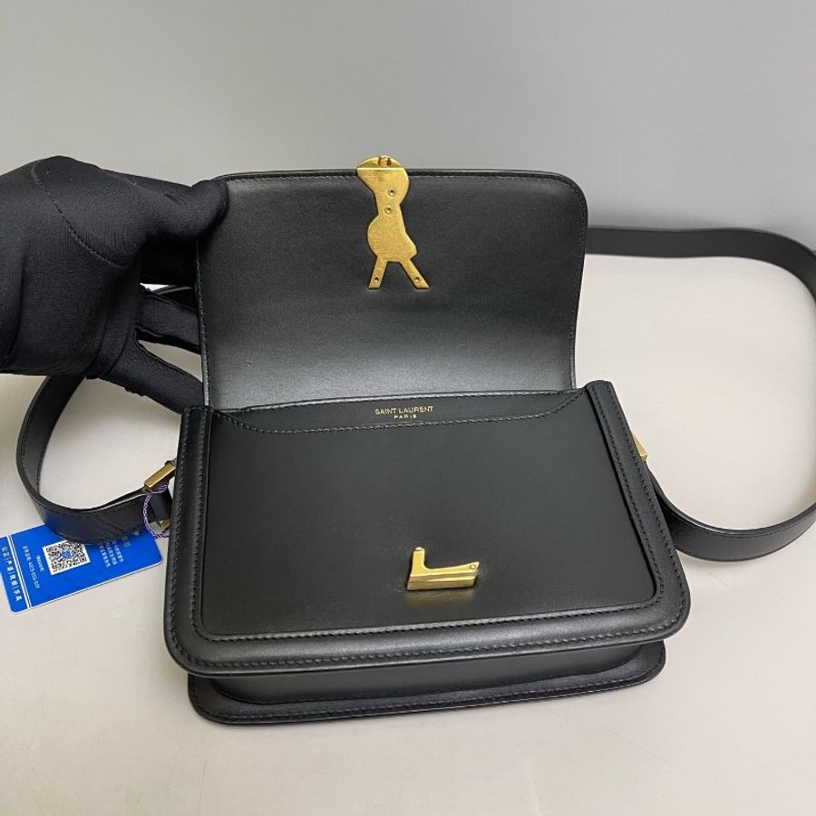 YSL solferino box小號黑金全皮豆腐包-7