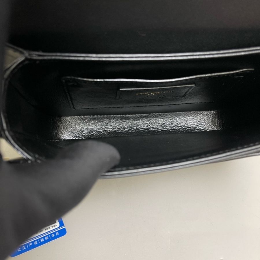 YSL solferino box小號黑金全皮豆腐包-8
