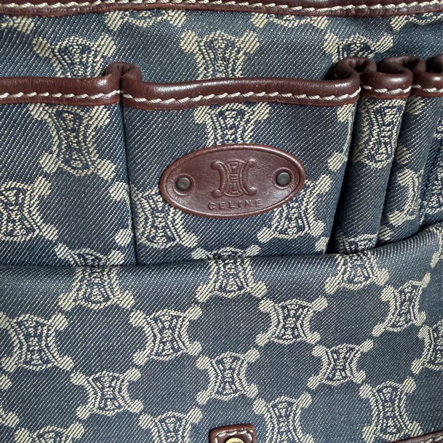 思琳 中古 絕版 Celine Vintage Macadam 藍色牛仔 老花 肩背包 丹寧 盒子包 Poulbot 包 牛仔布 丹寧布 denim shoulder bag-10