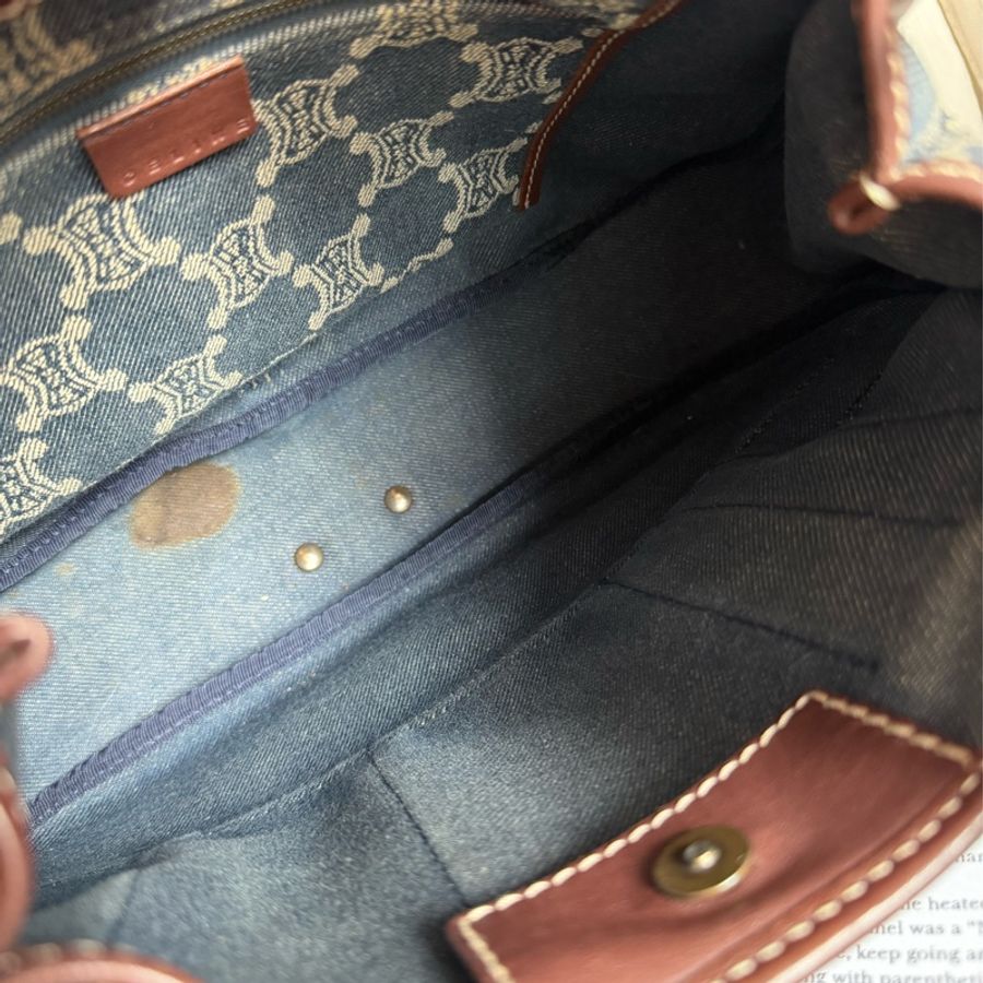 思琳 中古 絕版 Celine Vintage Macadam 藍色牛仔 老花 肩背包 丹寧 盒子包 Poulbot 包 牛仔布 丹寧布 denim shoulder bag-17
