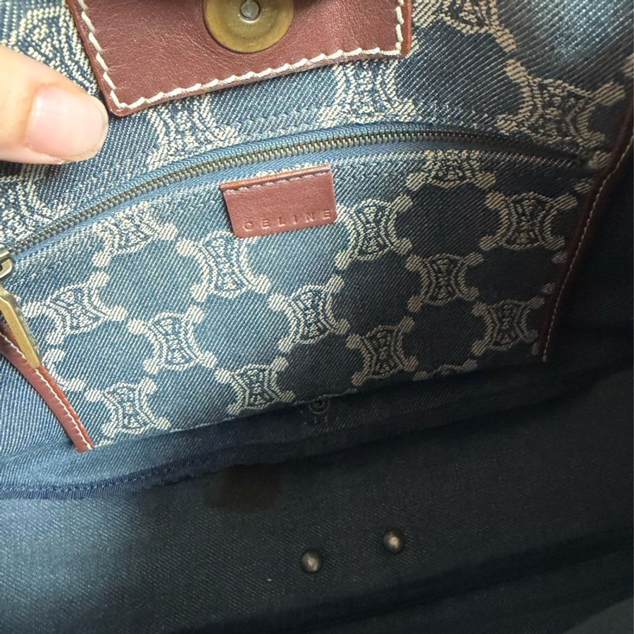 思琳 中古 絕版 Celine Vintage Macadam 藍色牛仔 老花 肩背包 丹寧 盒子包 Poulbot 包 牛仔布 丹寧布 denim shoulder bag-18