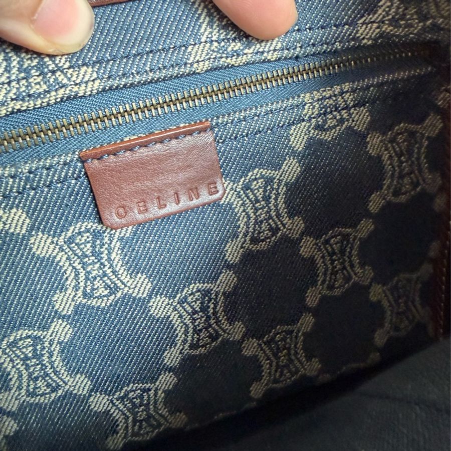 思琳 中古 絕版 Celine Vintage Macadam 藍色牛仔 老花 肩背包 丹寧 盒子包 Poulbot 包 牛仔布 丹寧布 denim shoulder bag-19