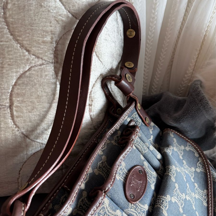 思琳 中古 絕版 Celine Vintage Macadam 藍色牛仔 老花 肩背包 丹寧 盒子包 Poulbot 包 牛仔布 丹寧布 denim shoulder bag-22