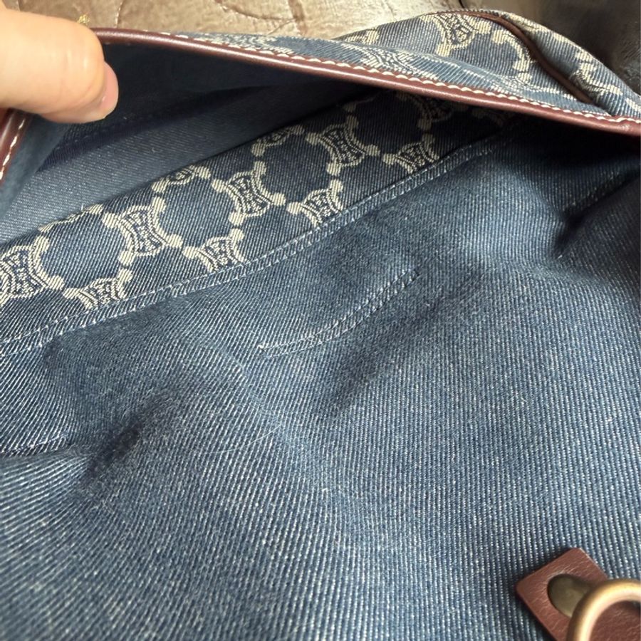 思琳 中古 絕版 Celine Vintage Macadam 藍色牛仔 老花 肩背包 丹寧 盒子包 Poulbot 包 牛仔布 丹寧布 denim shoulder bag-24