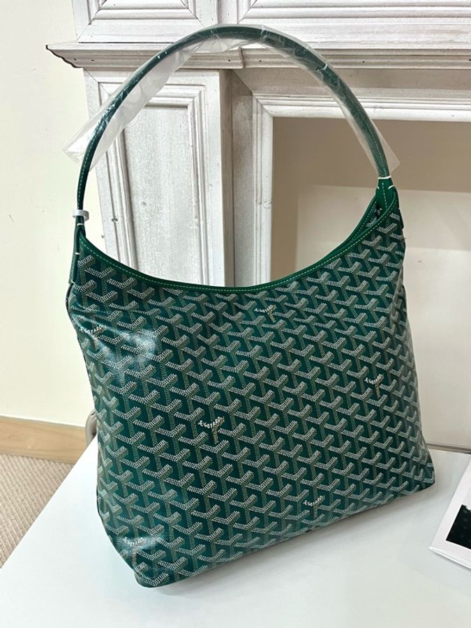 全新閑置 goyard boheme hobo bag regular green 綠色防水皮革手柄 帆布拼牛皮 腋下包子母包-0