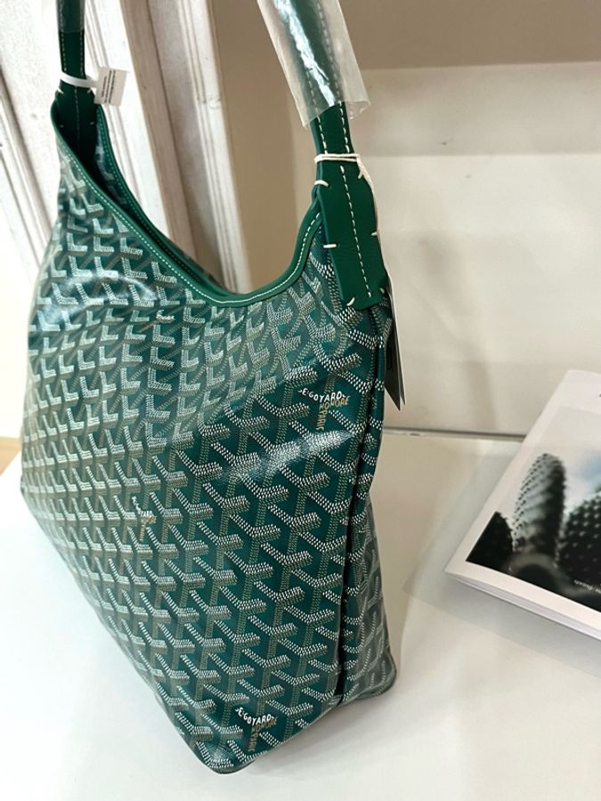 全新閑置 goyard boheme hobo bag regular green 綠色防水皮革手柄 帆布拼牛皮 腋下包子母包-1