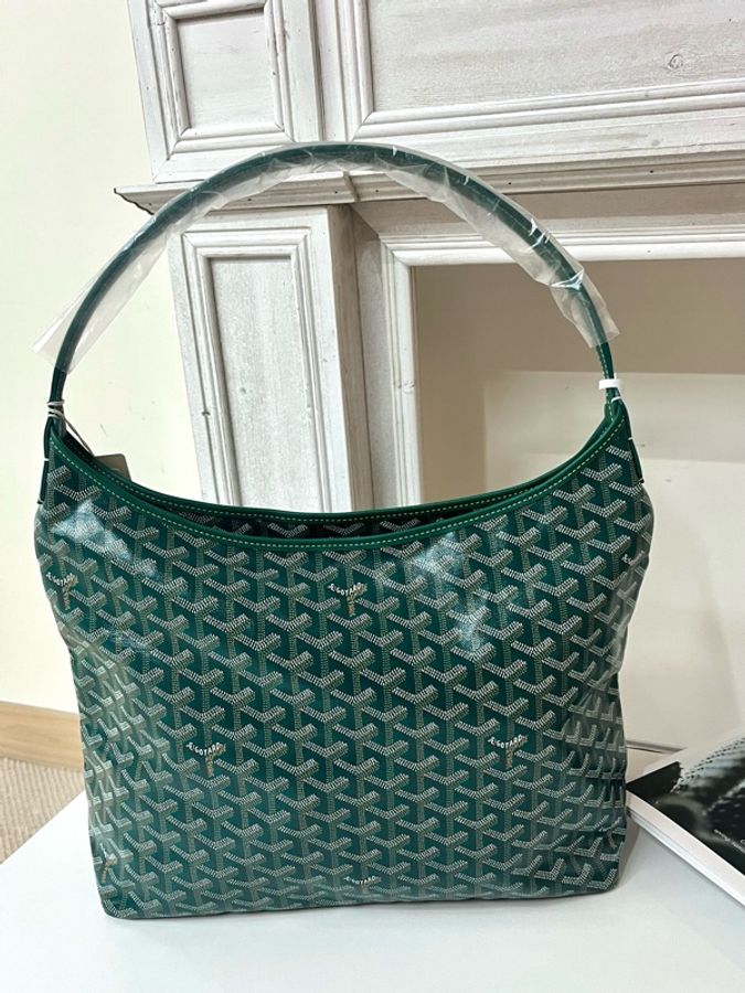 全新閑置 goyard boheme hobo bag regular green 綠色防水皮革手柄 帆布拼牛皮 腋下包子母包-3