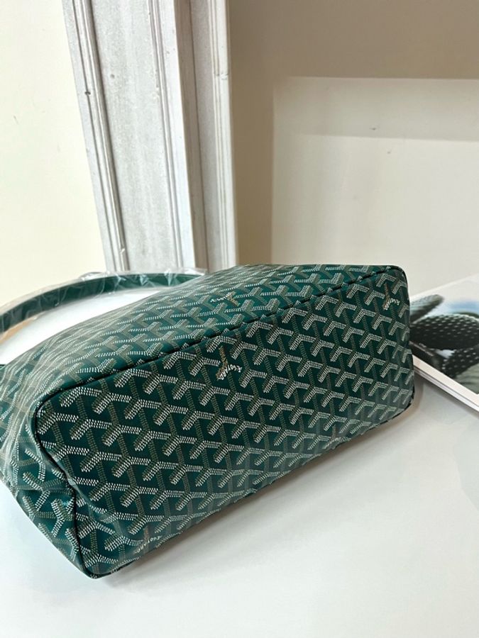 全新閑置 goyard boheme hobo bag regular green 綠色防水皮革手柄 帆布拼牛皮 腋下包子母包-4