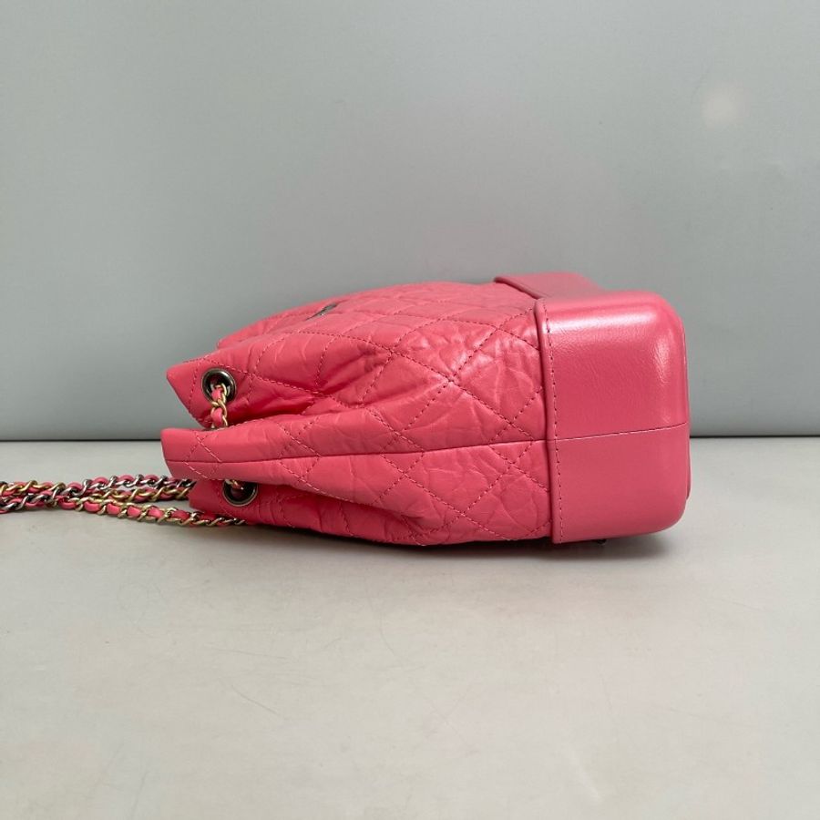 Chanel 桃粉色全皮菱格流浪雙肩包-3