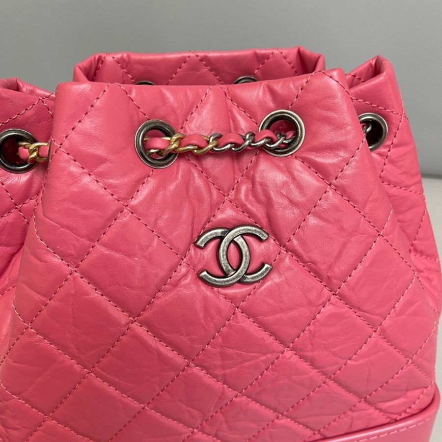 Chanel 桃粉色全皮菱格流浪雙肩包-6